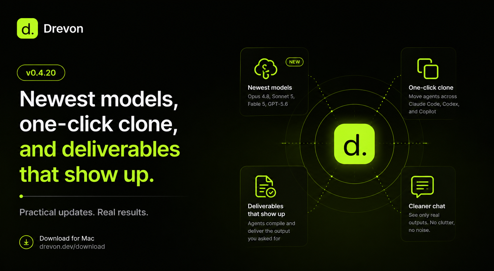 Drevon v0.4.20 - Newest models, clone an agent to any CLI, and deliverables that actually show up